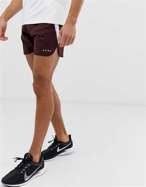 Asos 4505 Running Shorts With Side Stripe And Curve Hem In Burgundy And White Asos