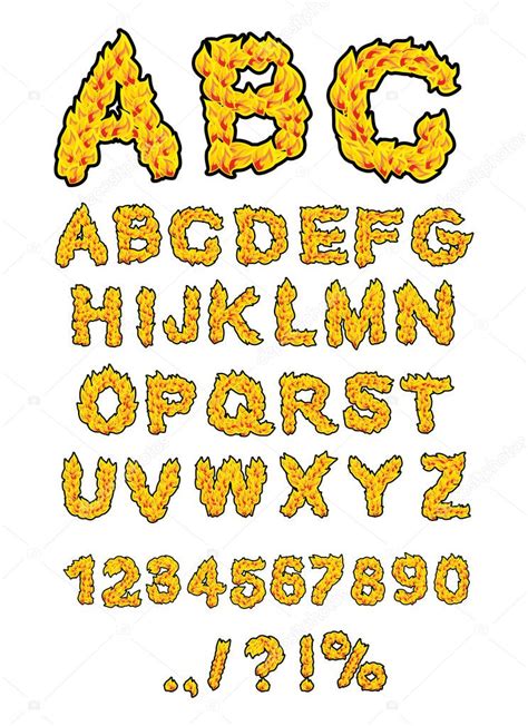 Fire Abc Flame Alphabet Fiery Letters Burning Font Hot Typog Stock