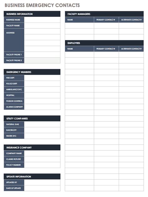 Emergency Contact List Template For Business