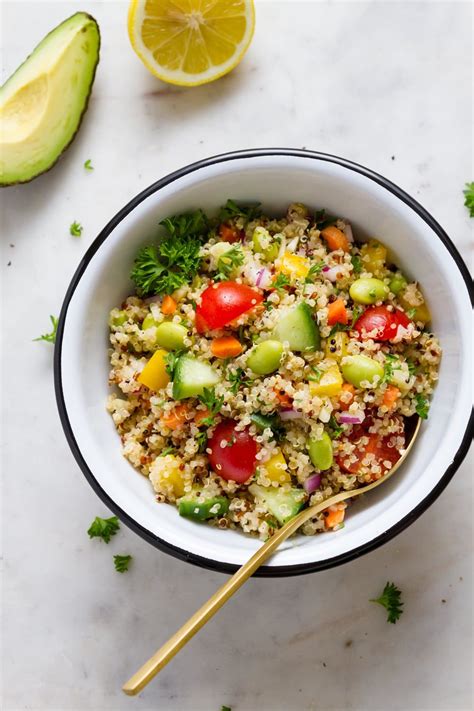 easy quinoa salad is loaded with colorful veggies and a zesty garlic lemon dressing and is