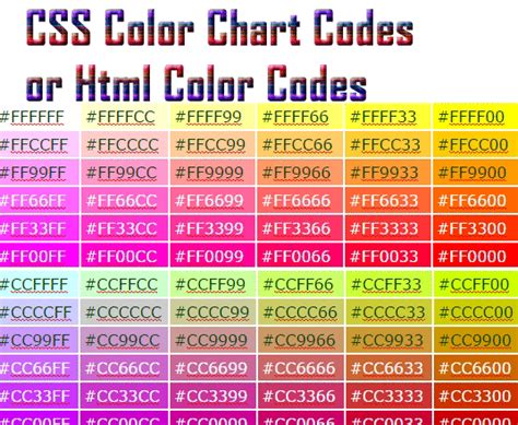 Css Color Chart Codes Or Html Color Codes