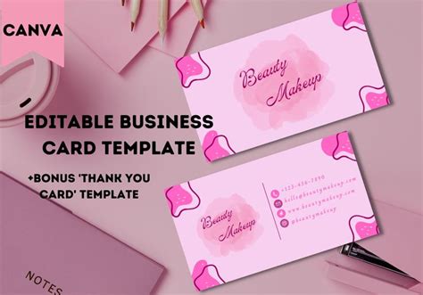 Two Pink Business Cards With Hearts On Them