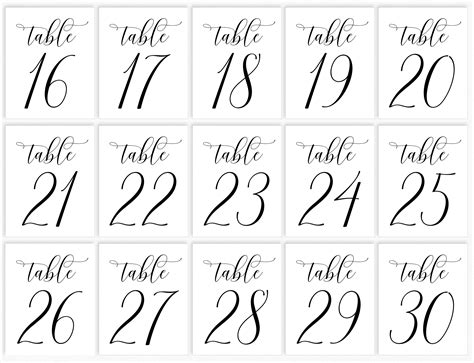 Wedding Table Numbers 1 30 Printable Wedding Signs Wedding Etsy