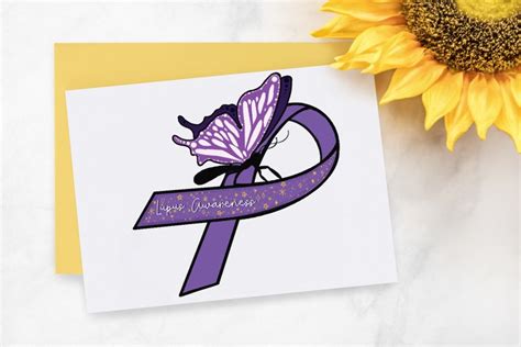 Purple Ribbon And Butterfly Lupus Symbol And Awareness