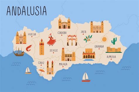 Mapa Da Andaluzia Com Pontos De Referência Vetor Grátis