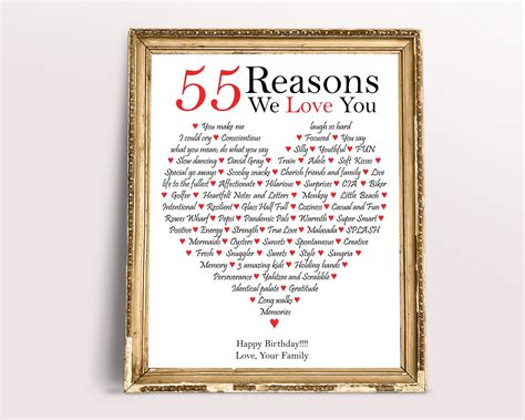 Reasons Why I Love You Personalized 55 Birthday  For Wife Etsy