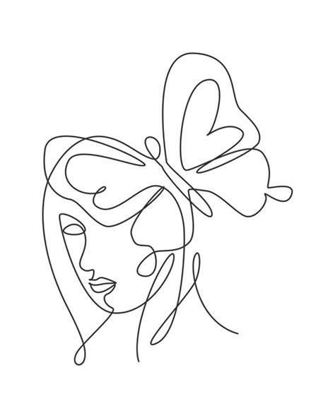 Premium Vector One Single Line Drawing Woman With Butterfly Art