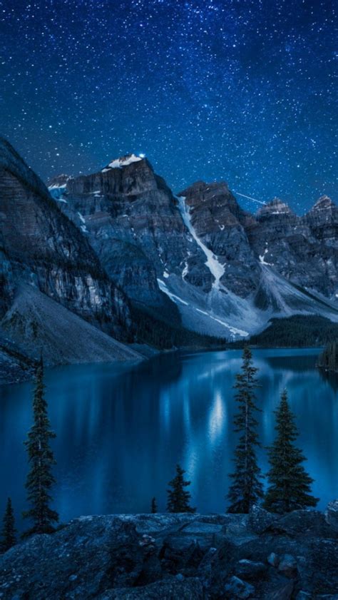 Free Download Wallpaper Mountains Forest Lake Night Banff National Park