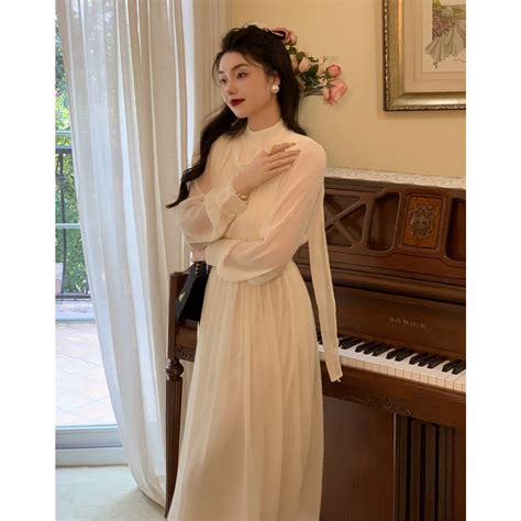 Elegant Long Sleeve Pleated Dress The Cottagecore