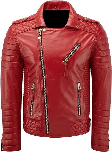 New Top Selling Mens Quilted Kay Michael Real Lambskin Biker Red