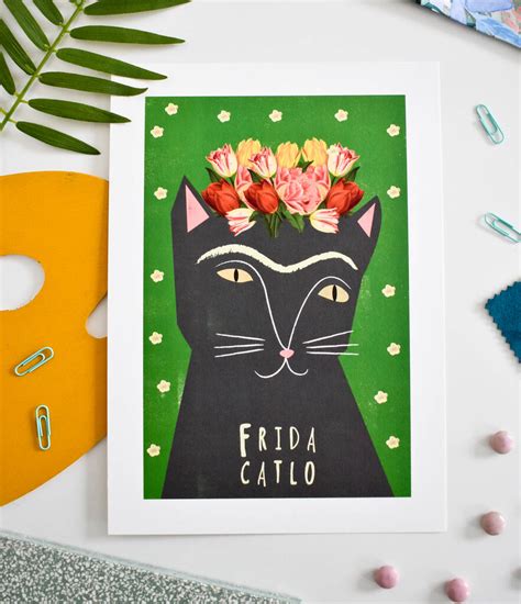 Frida Catlo Cat Artist Print By Niaski