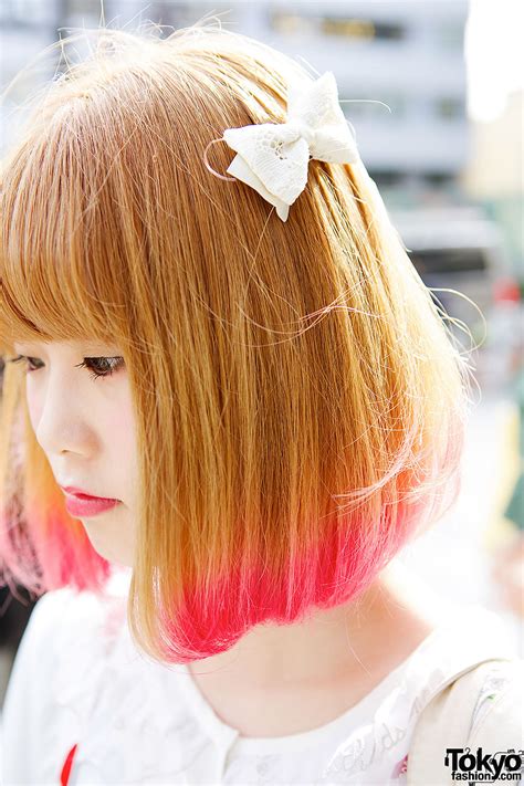 Pink Hair Tips Spinns Cherry Print Dress And Nadia Harajuku