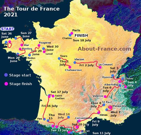 The Tour De France In English Route And Map