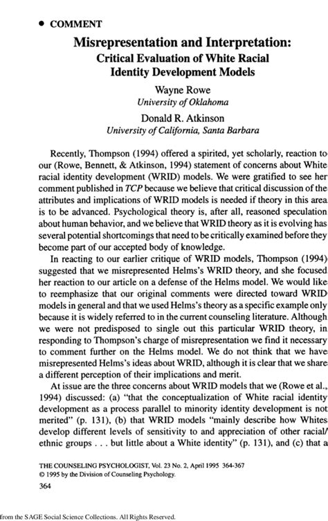 misrepresentation and interpretation critical evaluation of white racial identity development