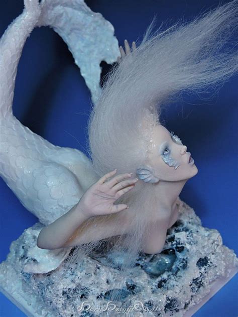 Ooak Sculpture Blue White Mermaid Handmade Figurine Fantasy Lifelike