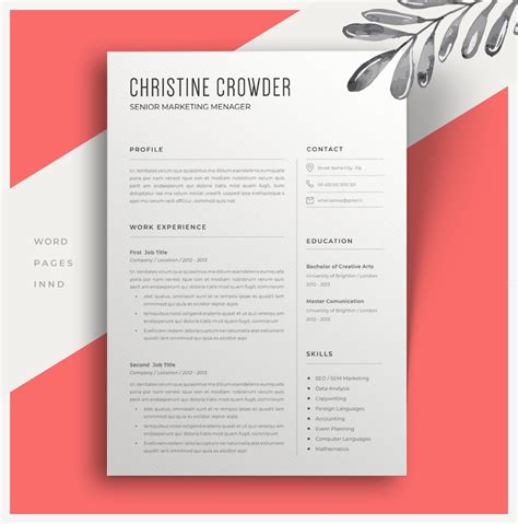 Minimalist Resume Creative Resume Templates Creative Market