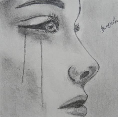 Sad Girl Pencil Drawing Of Crying Girl Rectangle Circle