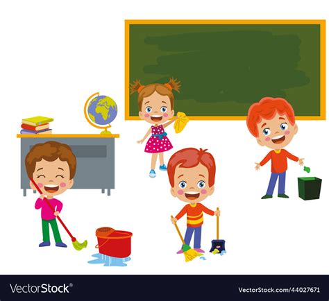 Students Cleaning Up School Classrooms Royalty Free Vector