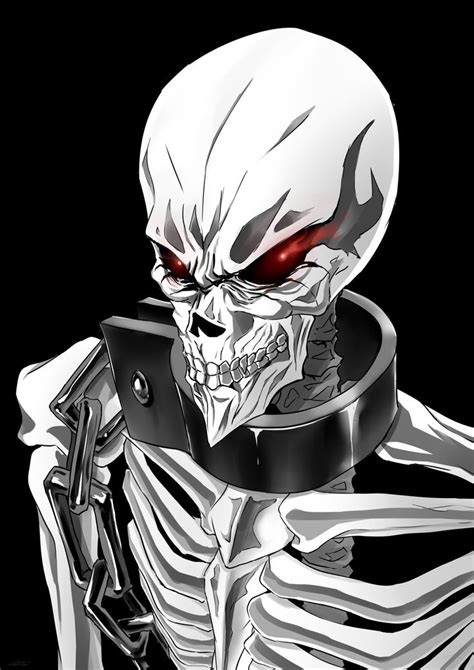 A Skeleton With Red Eyes Holding A Cell Phone
