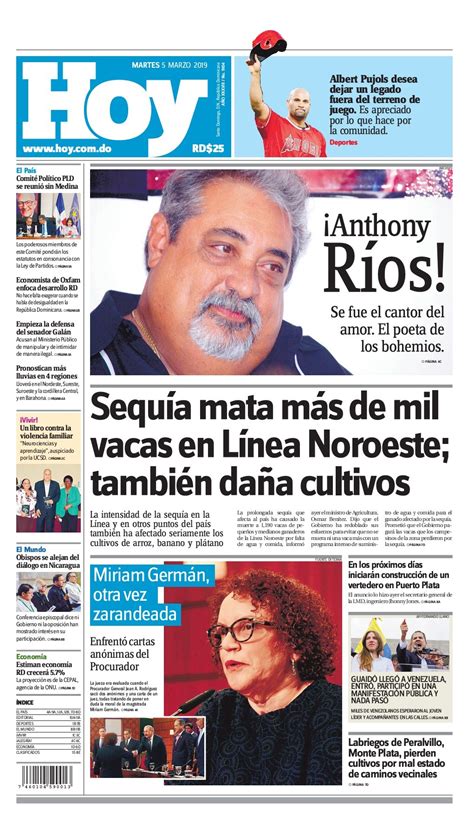 Portada Periódico Hoy Martes 05 De Marzo 2019 Dominicana Do