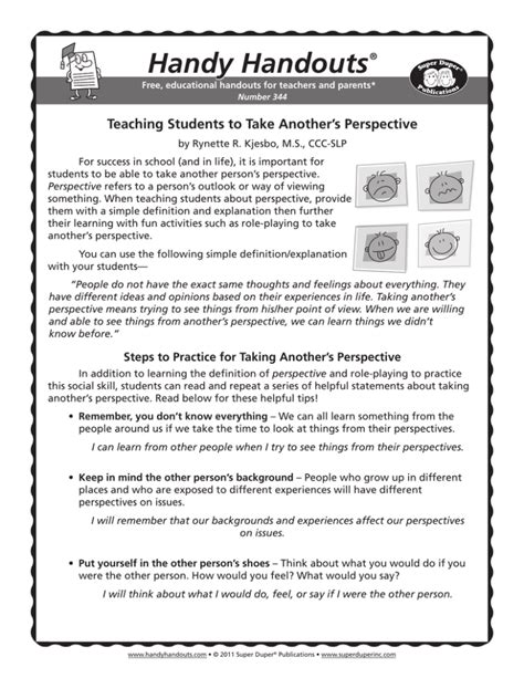 Handy Handouts Teaching Students To Take Anothers Perspective