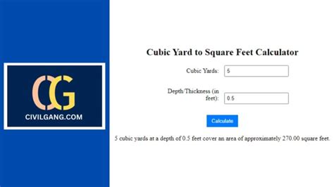 Cubic Yard To Square Feet Calculator Civilgang