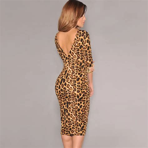 2016 Hot Sexy Leopard Women Dress Back Fall New Midi Bodycon Dresses