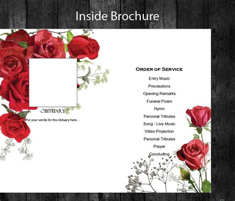 Red Roses Funeral Program Template Bi Fold Template Funeral Design