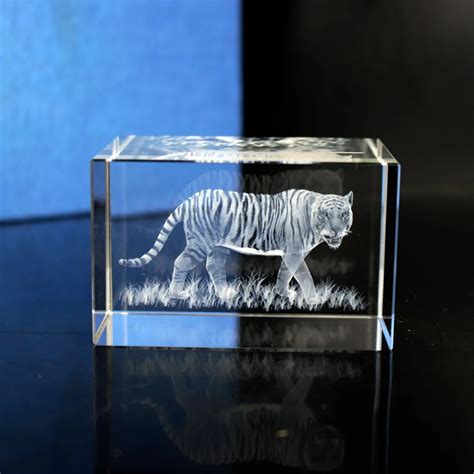 3d Laser Engraved Cube K9 Crystal Tiger Image Sculpture White Diy