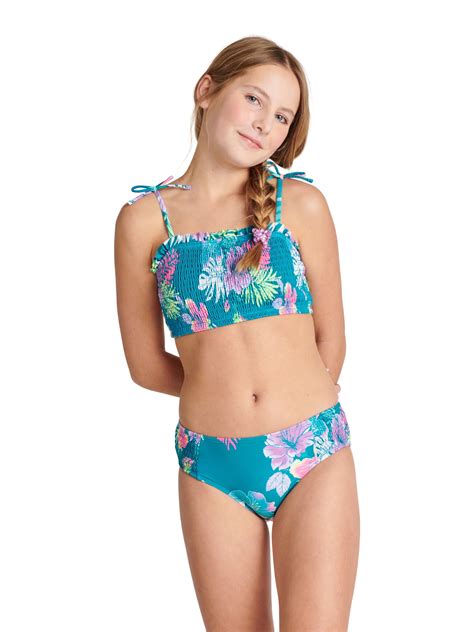 Justice Girls 2 Piece Ruched Bandeau Top Bikini Swimsuit Sizes 5 18