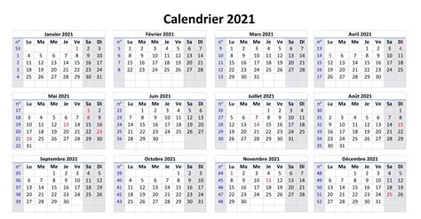 Calendrier 2021