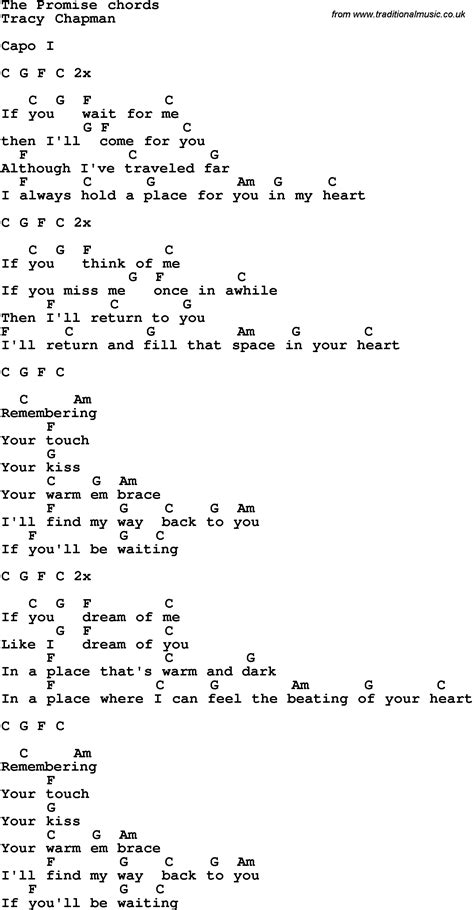 Song Lyrics With Guitar Chords For The Promise Tracy Chapman