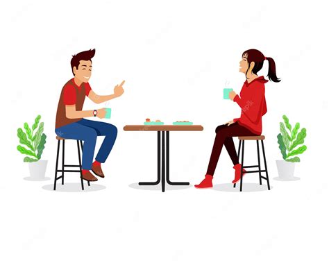 Premium Vector Man And Woman Drinking Coffee In A Cafe Vector Flat