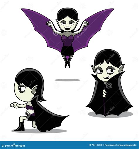 Halloween Character Set Vampire Girl Cartoon Vector Illustration Stroke