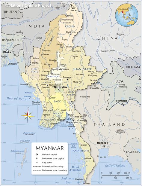 Administrative Map Of Myanmar Nations Online Project