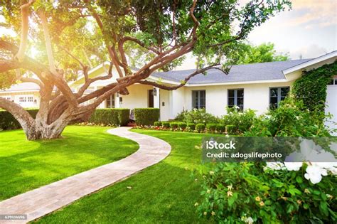 Beautiful Home With Green Grass Yard Stock Photo Download Image Now