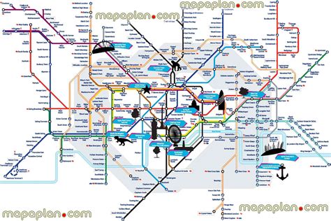 London Map Tube Map With Tourist Spots And Points Of Interest Overlay