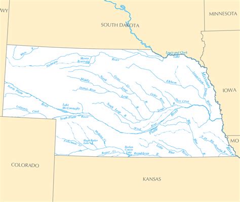 Carte Des Rivières Et Des Lacs Nebraska