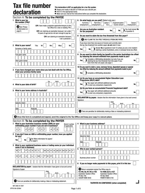 Tax File Number Declaration Forms Printable Form Templates And Letter