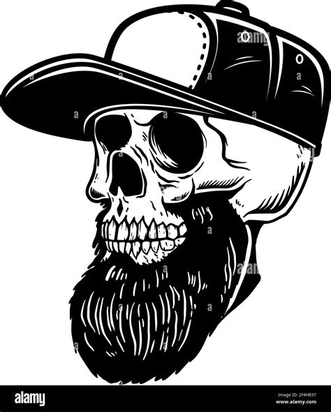 Illustration Of Bearded Skull In Baseball Cap Design Element For Logo