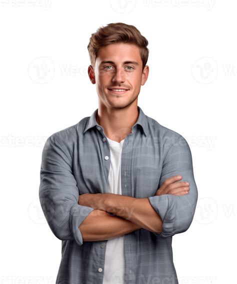 Ai Generated A Young Man Standing With Arms Crossed Facing The Camera