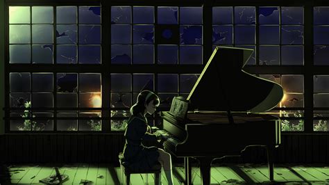 Download 2560x1440 Anime Girl Playing Piano Night