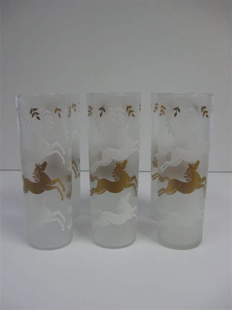 Vintage Frosted Drinking Glasses White And Gold Horses Etsy