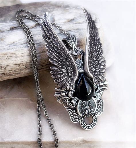 Goth Jewelry Gothic Angel Wings Necklace Gothic Pendant Purple Etsy