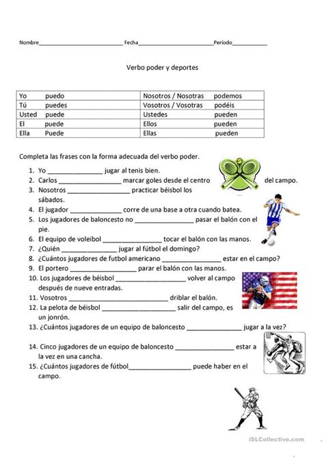 Verbo Poder Y Los Deportes Worksheet In 2021 Spanish Lessons For Kids