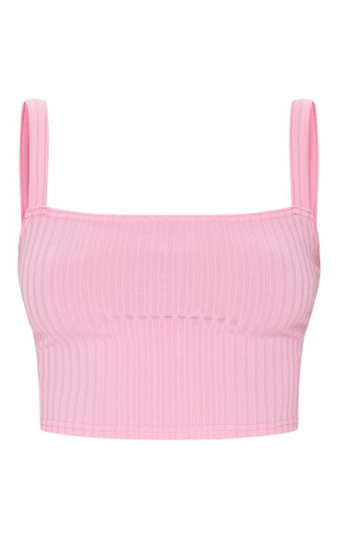Light Pink Rib Square Neck Crop Top Co Ords Prettylittlething Ksa