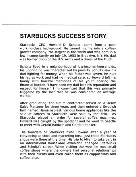 Starbucks Success Story Starbucks Success Story Starbucks Ceo