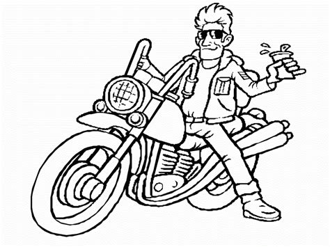 Free printable motorcycle coloring pages and download free motorcycle coloring pages along with coloring pages for other activities and coloring they are also the most common type of motor vehicle. Cool Guy With His Motorcycle Coloring Page - Free Printable Coloring Pages for Kids