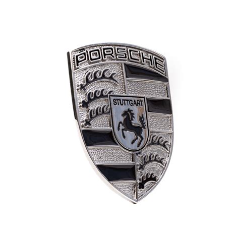 Porsche Black And Silver Hood Emblem Crest Badge