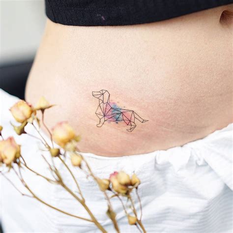 Watercolor Dachshund Tattoo On The Hip